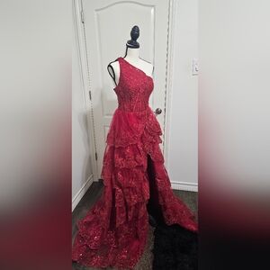 Elegant Burgundy Lace Gown